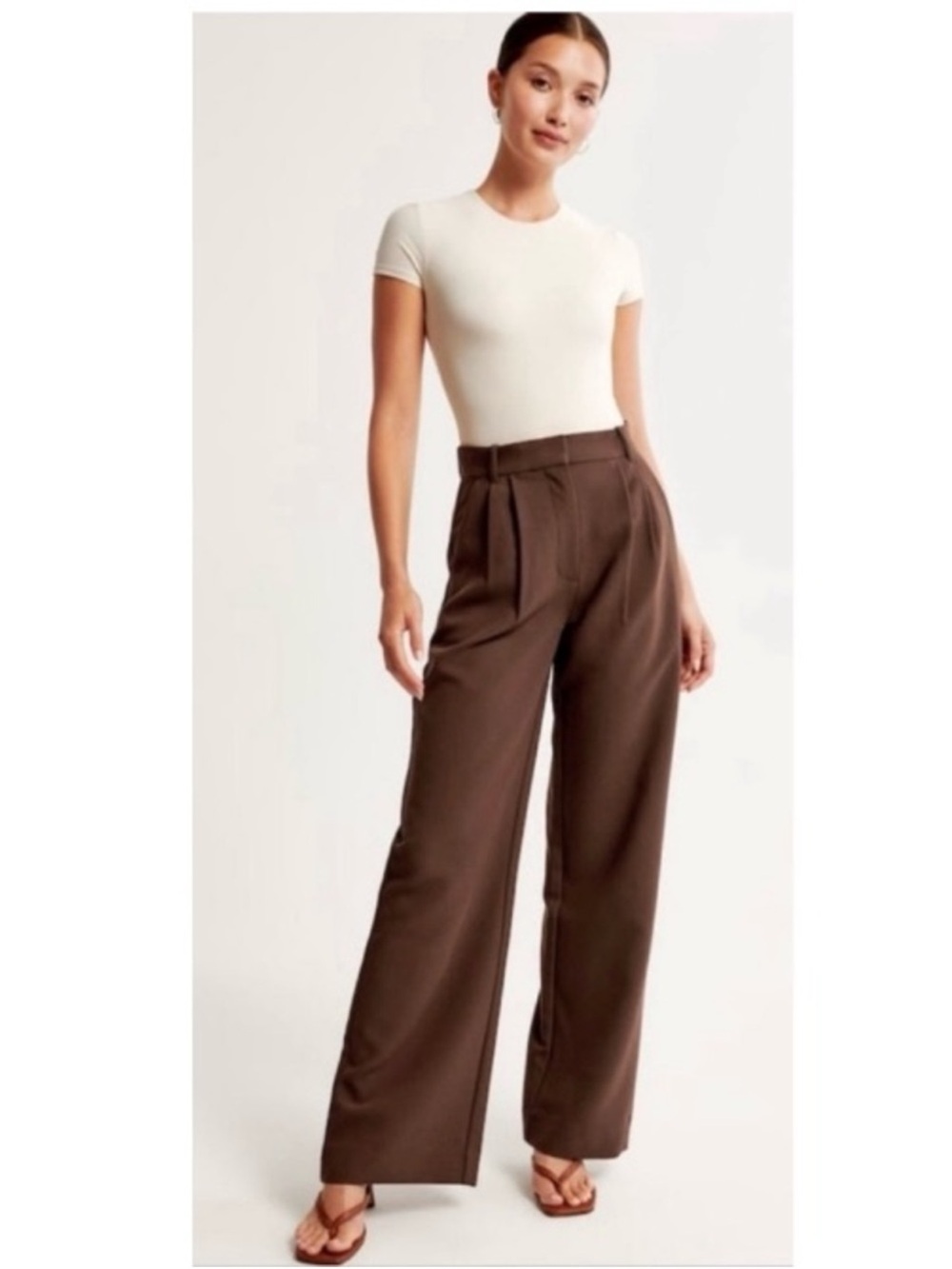 Abercrombie & Fitch Tall Sloane High Rise Pleated Wide Leg Trouser Pant Brown 27